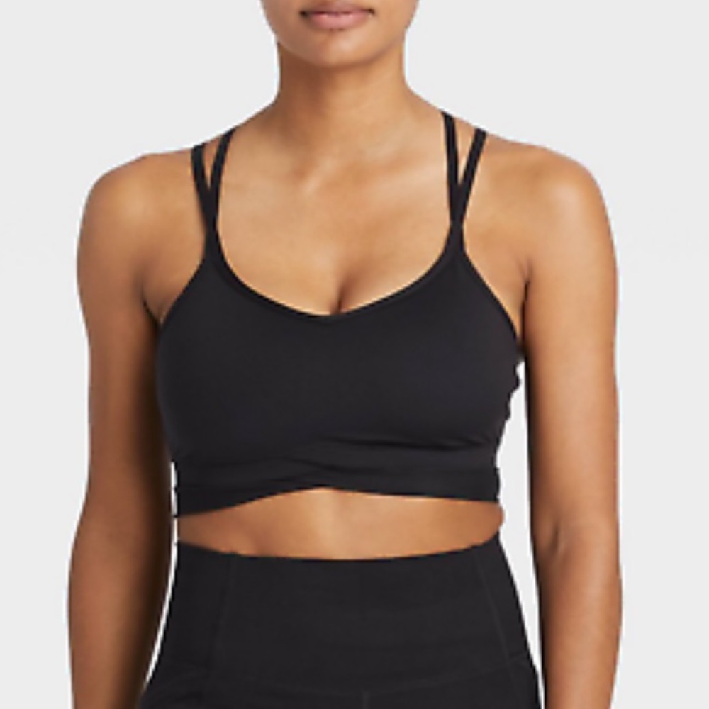 All in Motion black mesh strappy cropped workout sports bra top size XS